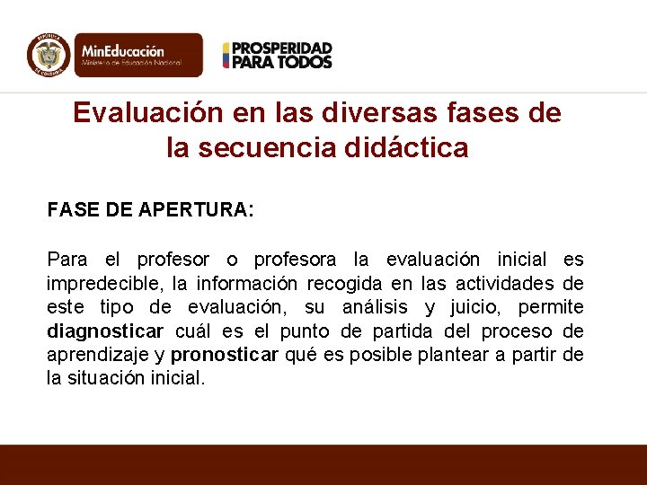 Evaluación en las diversas fases de la secuencia didáctica FASE DE APERTURA: Para el