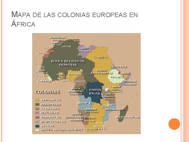 MAPA DE LAS COLONIAS EUROPEAS EN ÁFRICA 