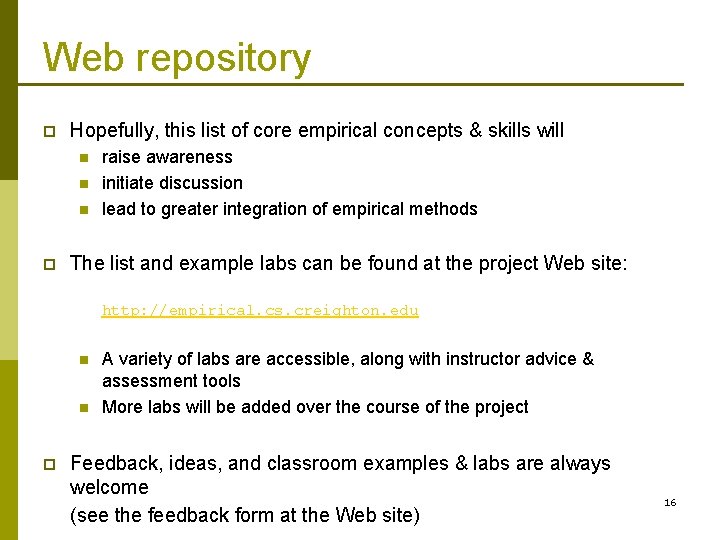 Web repository p Hopefully, this list of core empirical concepts & skills will n