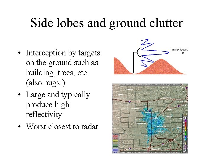Side lobes and ground clutter • Interception by targets on the ground such as
