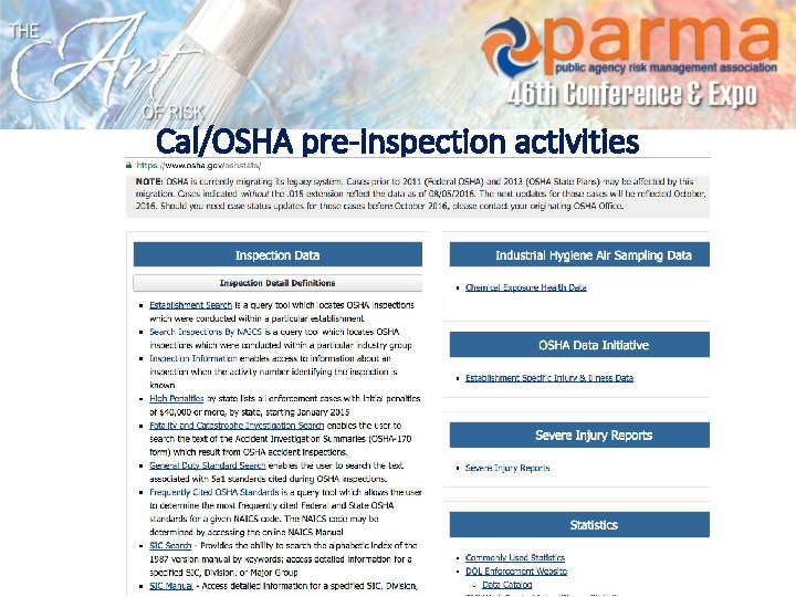 Cal/OSHA pre-inspection activities 