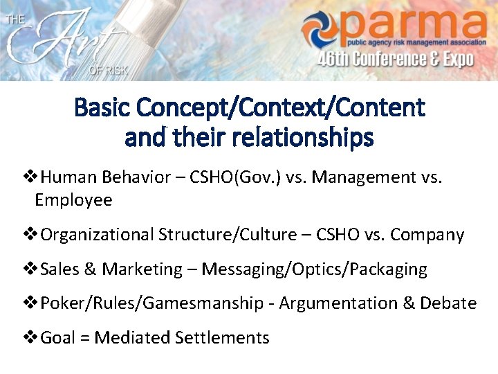 Basic Concept/Context/Content and their relationships v. Human Behavior – CSHO(Gov. ) vs. Management vs.