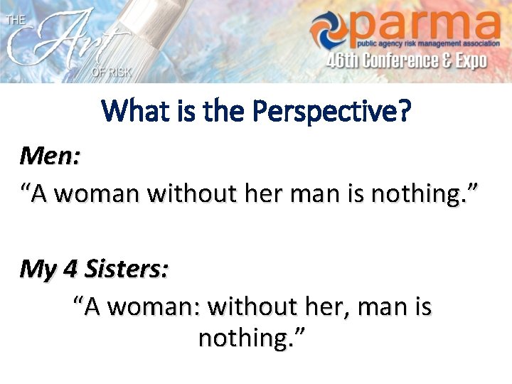 What is the Perspective? Men: “A woman without her man is nothing. ” My