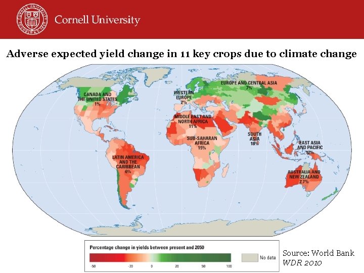Adverse expected yield change in 11 key crops due to climate change Source: World
