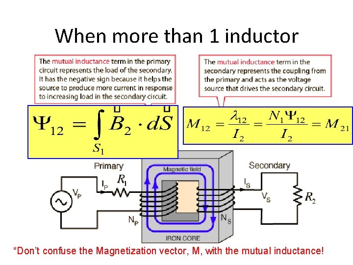 When more than 1 inductor *Don’t confuse the Magnetization vector, M, with the mutual