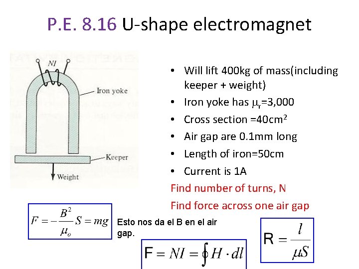 P. E. 8. 16 U-shape electromagnet • Will lift 400 kg of mass(including keeper