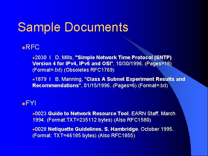 Sample Documents l. RFC l 2030 I D. Mills, "Simple Network Time Protocol (SNTP)