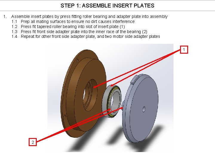 STEP 1: ASSEMBLE INSERT PLATES 1. Assemble insert plates by press fitting roller bearing