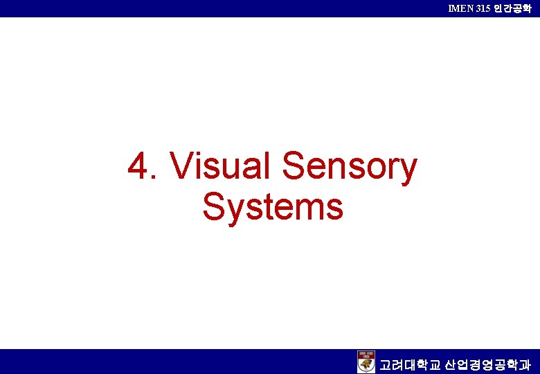 IMEN 315 인간공학 4. Visual Sensory Systems 고려대학교 산업경영공학과 