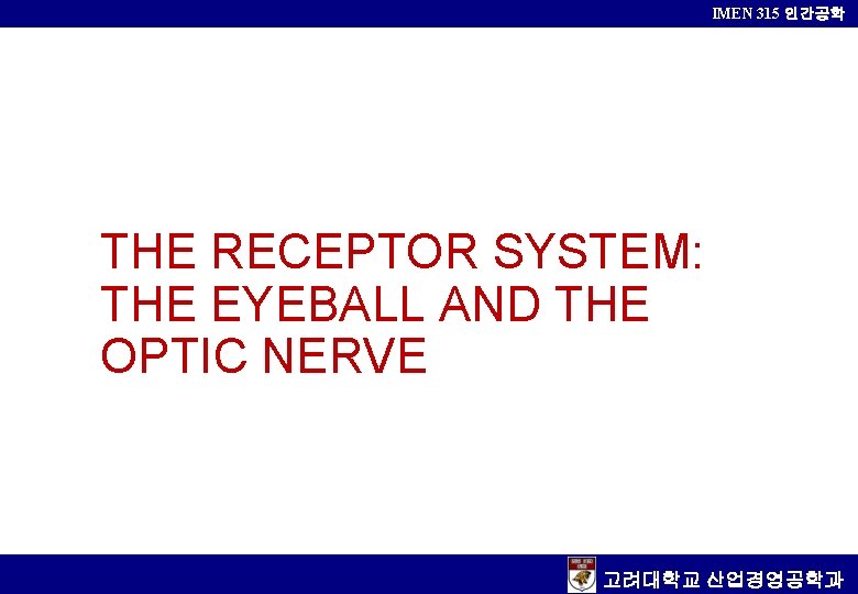 IMEN 315 인간공학 THE RECEPTOR SYSTEM: THE EYEBALL AND THE OPTIC NERVE 고려대학교 산업경영공학과