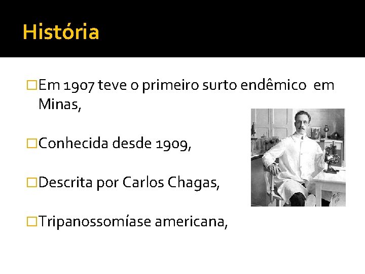 História �Em 1907 teve o primeiro surto endêmico Minas, �Conhecida desde 1909, �Descrita por