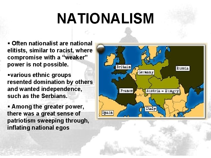 NATIONALISM § Often nationalist are national elitists, similar to racist, where compromise with a