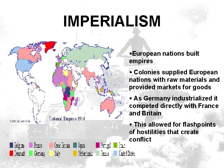 IMPERIALISM §European nations built empires § Colonies supplied European nations with raw materials and