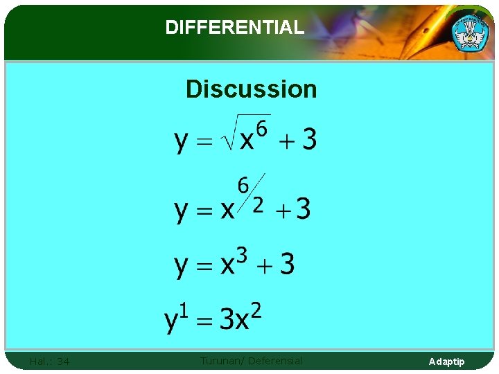 DIFFERENTIAL Discussion Hal. : 34 Turunan/ Deferensial Adaptip 