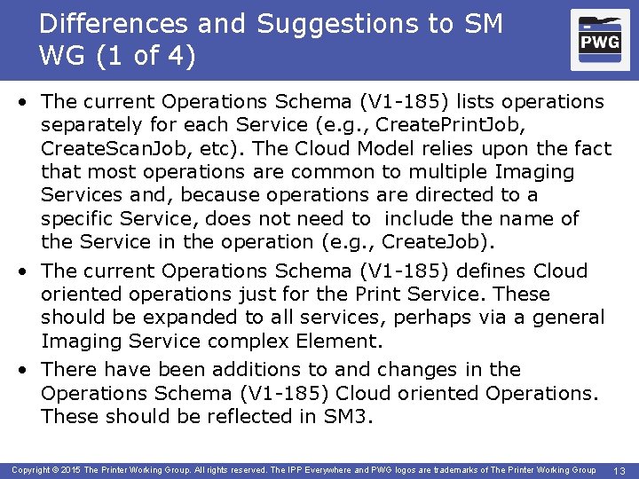 Differences and Suggestions to SM WG (1 of 4) • The current Operations Schema