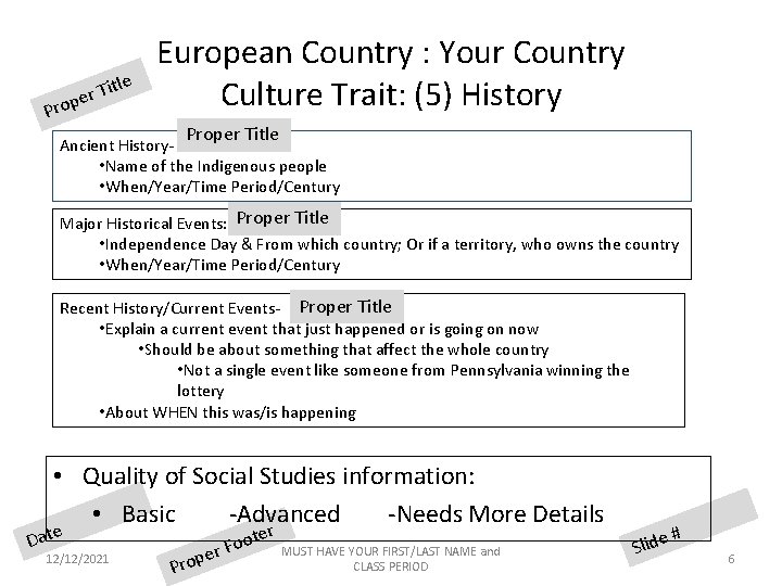 Pro itle T r pe European Country : Your Country Culture Trait: (5) History