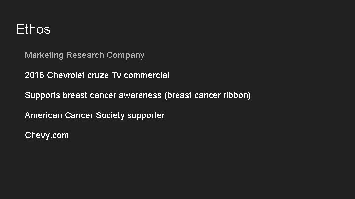 Ethos Marketing Research Company 2016 Chevrolet cruze Tv commercial Supports breast cancer awareness (breast
