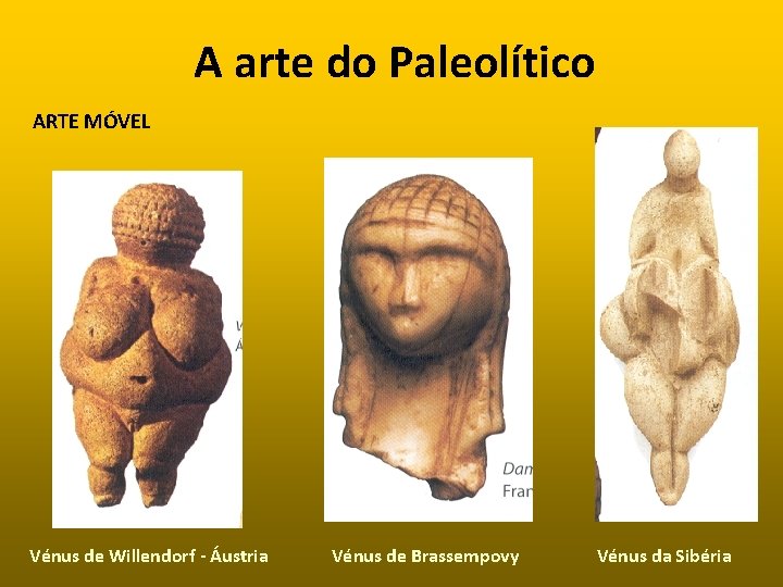 A arte do Paleolítico ARTE MÓVEL Vénus de Willendorf - Áustria Vénus de Brassempovy