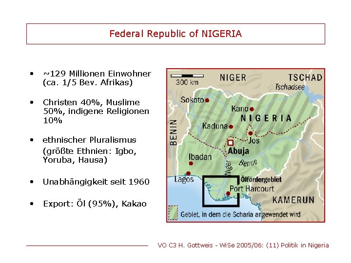 Federal Republic of NIGERIA • ~129 Millionen Einwohner (ca. 1/5 Bev. Afrikas) • Christen