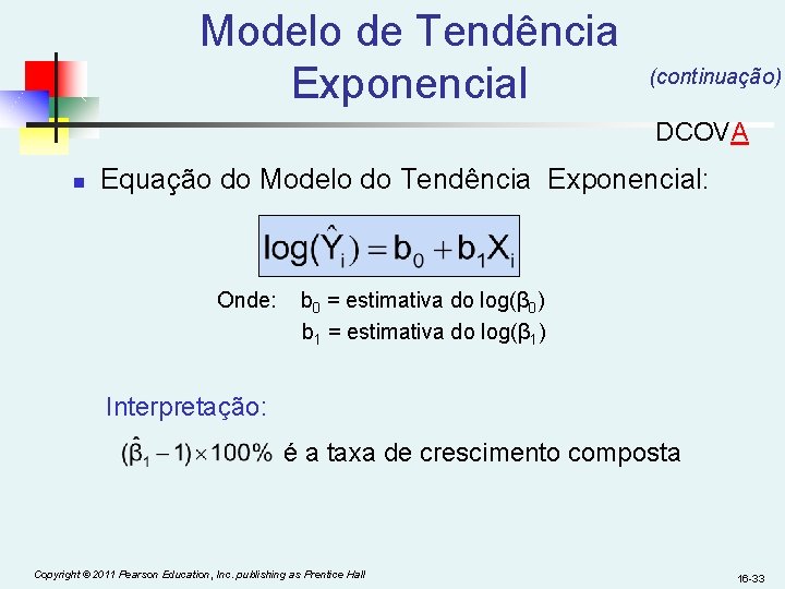 Modelo de Tendência Exponencial (continuação) DCOVA n Equação do Modelo do Tendência Exponencial: Onde: