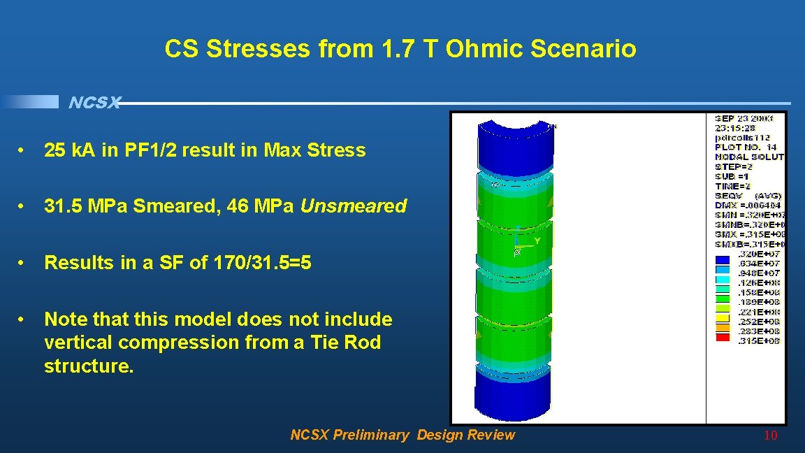 CS Stresses from 1. 7 T Ohmic Scenario NCSX • 25 k. A in