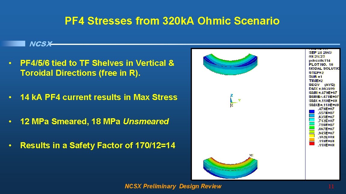 PF 4 Stresses from 320 k. A Ohmic Scenario NCSX • PF 4/5/6 tied