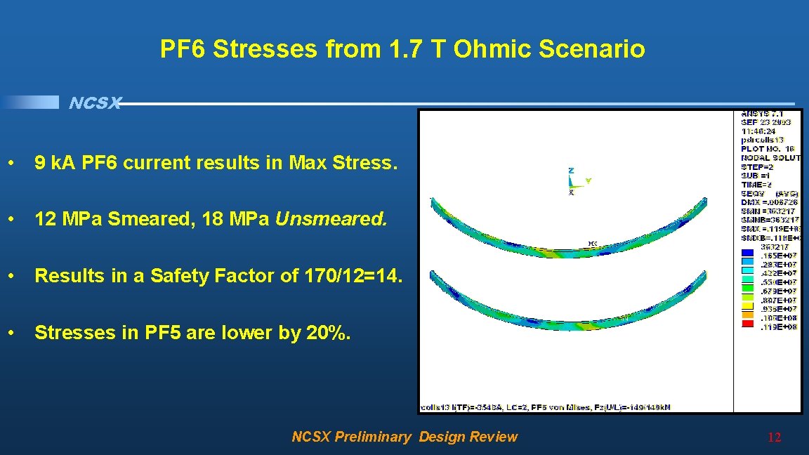 PF 6 Stresses from 1. 7 T Ohmic Scenario NCSX • 9 k. A