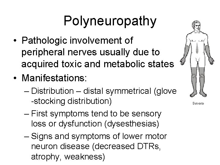 Polyneuropathy • Pathologic involvement of peripheral nerves usually due to acquired toxic and metabolic