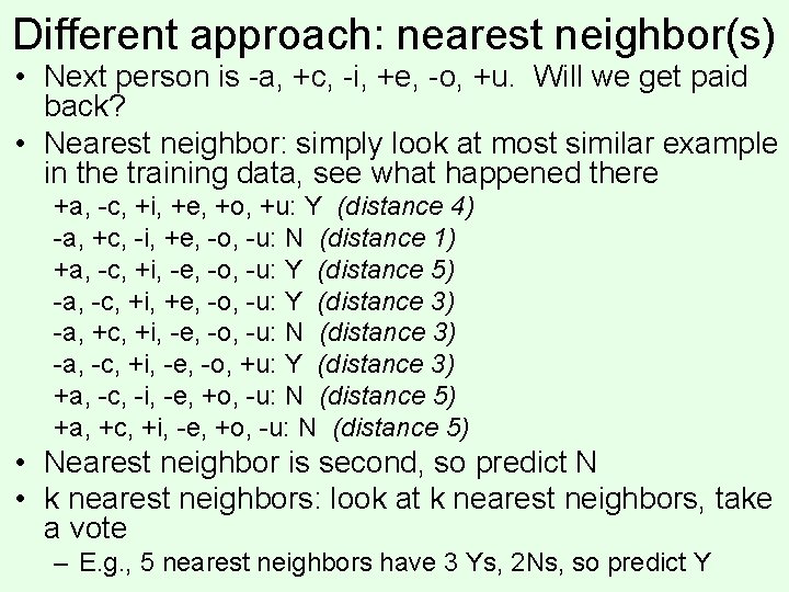 Different approach: nearest neighbor(s) • Next person is -a, +c, -i, +e, -o, +u.