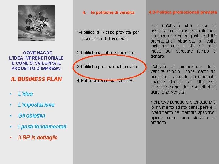 4. le politiche di vendita 1 -Politica di prezzo prevista per ciascun prodotto/servizio COME