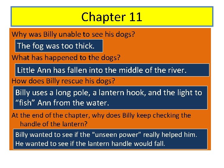 Chapter 11 Why was Billy unable to see his dogs? The fog was too