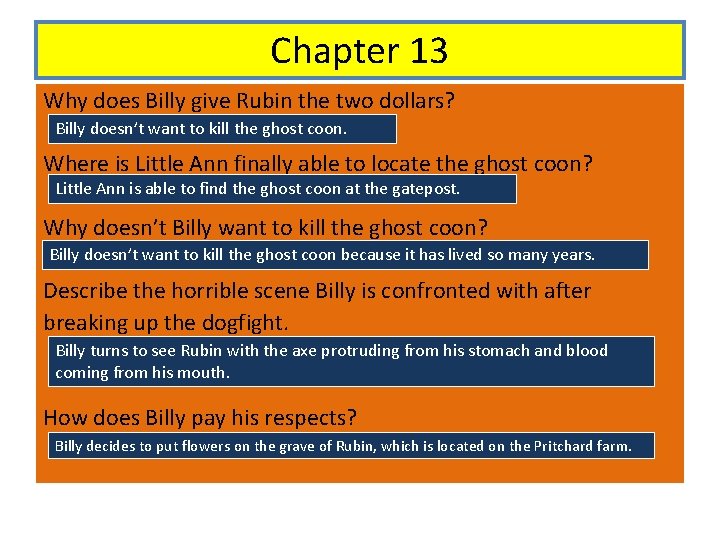 Chapter 13 Why does Billy give Rubin the two dollars? Billy doesn’t want to