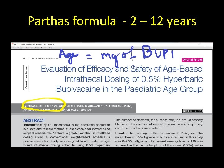 Parthas formula - 2 – 12 years 