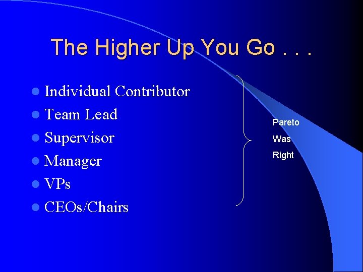 The Higher Up You Go. . . l Individual Contributor l Team Lead l