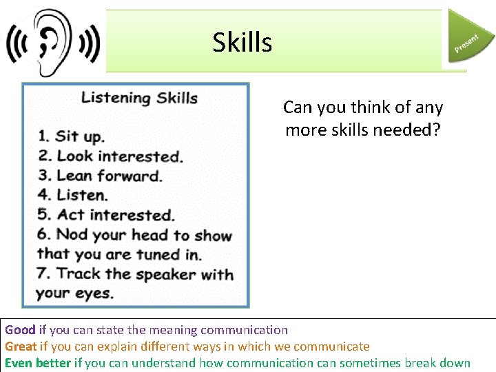 Skills Can you think of any more skills needed? Good if you can state