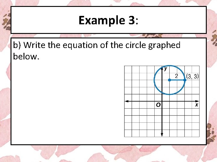 Example 3: b) Write the equation of the circle graphed below. 