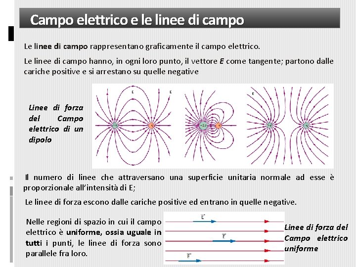 Campo elettrico e le linee di campo Le linee di campo rappresentano graficamente il