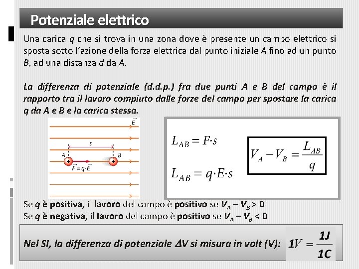 Potenziale elettrico Una carica q che si trova in una zona dove è presente