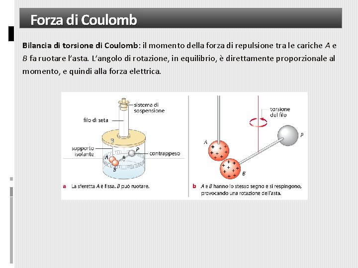 Forza di Coulomb Bilancia di torsione di Coulomb: il momento della forza di repulsione