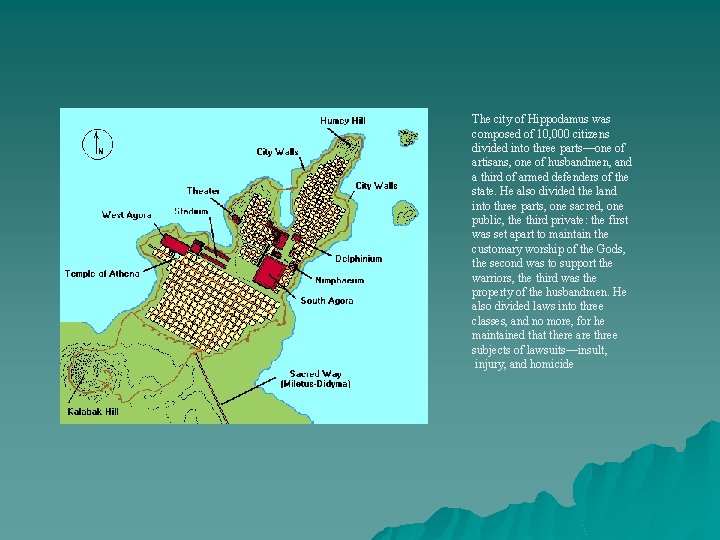 The city of Hippodamus was composed of 10, 000 citizens divided into three parts—one