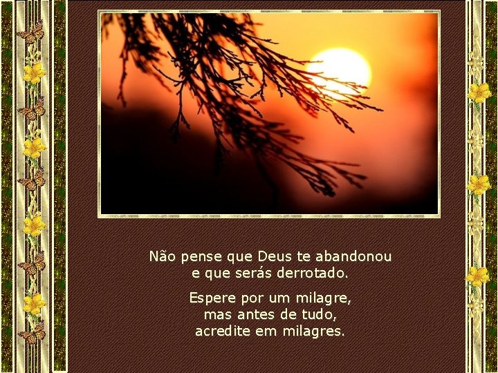 Não pense que Deus te abandonou e que serás derrotado. Espere por um milagre, Não pense que Deus te abandonou e que serás derrotado. Espere por um milagre,