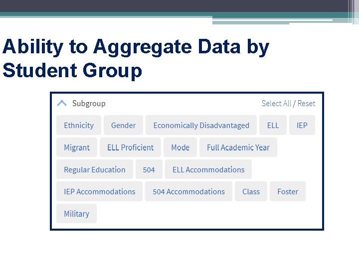 Ability to Aggregate Data by Student Group 