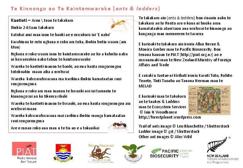 Te Kinnongo ao Te Kaintamwarake (ants & ladders) Kaetieti – Aron  tuan te