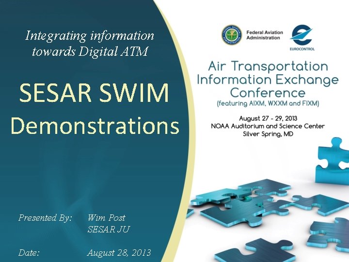 Integrating information towards Digital ATM SESAR SWIM Demonstrations Presented By: Wim Post SESAR JU