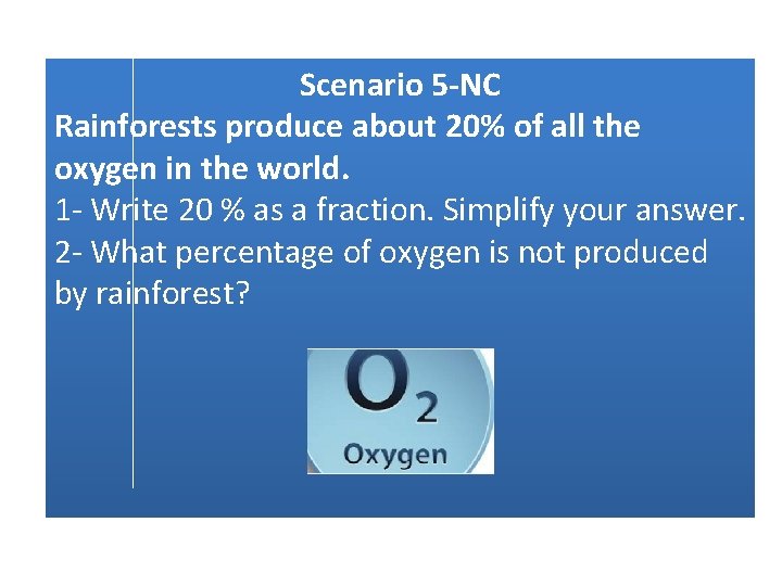 Scenario 5 -NC Rainforests produce about 20% of all the oxygen in the world.