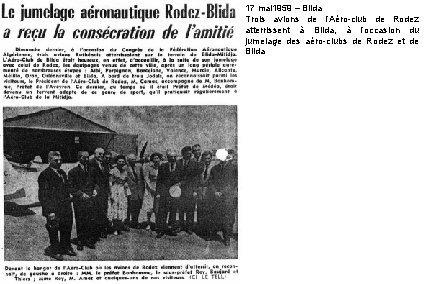 17 mai 1959 – Blida Trois avions de l’Aéro-club de Rodez atterrissent à Blida,