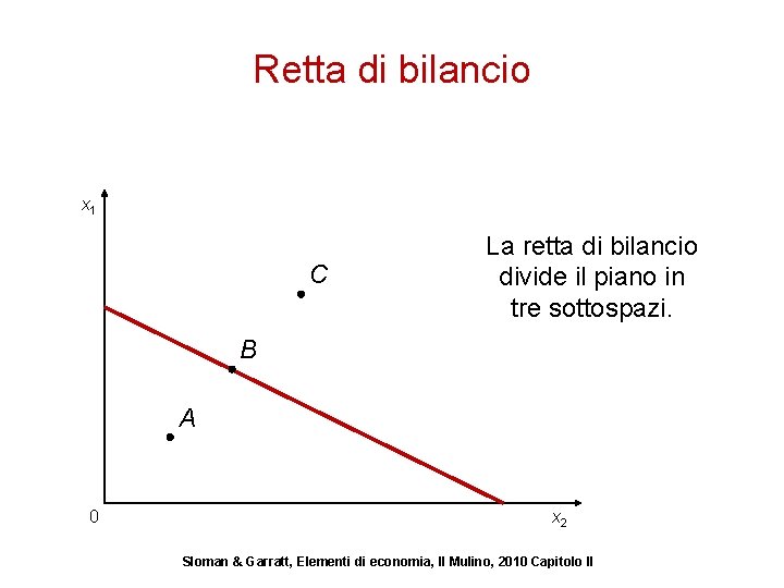 Retta di bilancio x 1 C La retta di bilancio divide il piano in