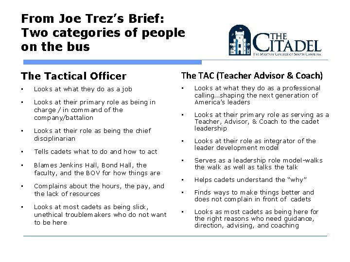 From Joe Trez’s Brief: Two categories of people on the bus The Tactical Officer From Joe Trez’s Brief: Two categories of people on the bus The Tactical Officer