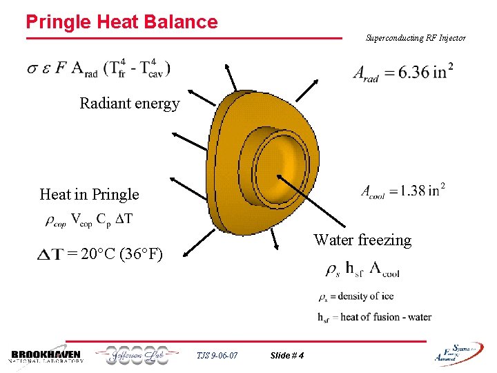 Pringle Heat Balance Superconducting RF Injector Radiant energy Heat in Pringle Water freezing =