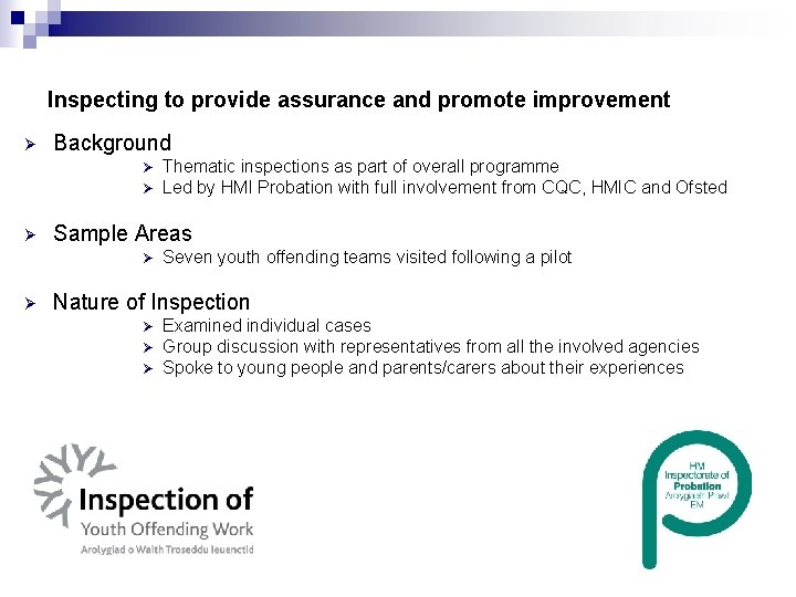 Inspecting to provide assurance and promote improvement Ø Background Ø Ø Ø Sample Areas